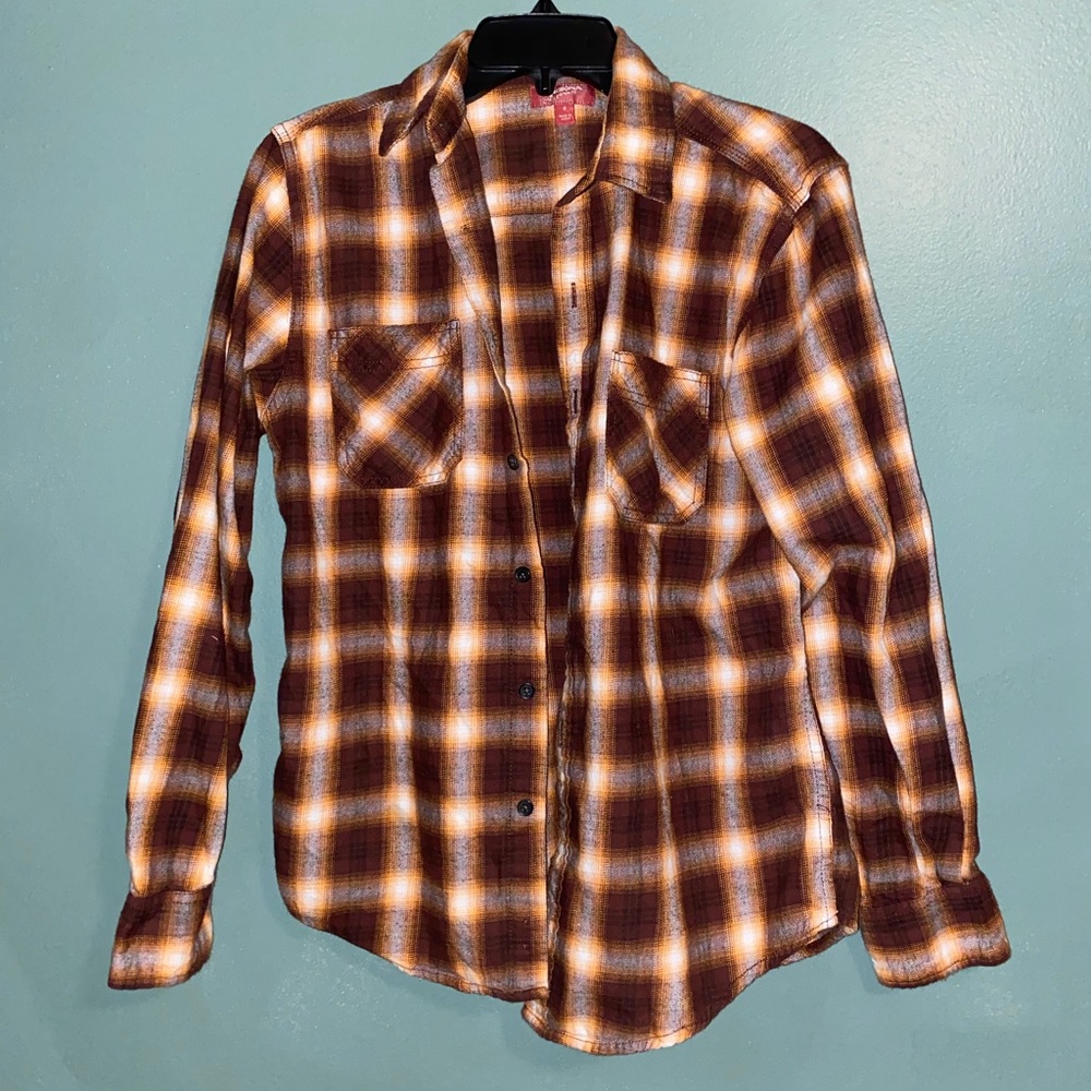 mens small flannel brown and orange